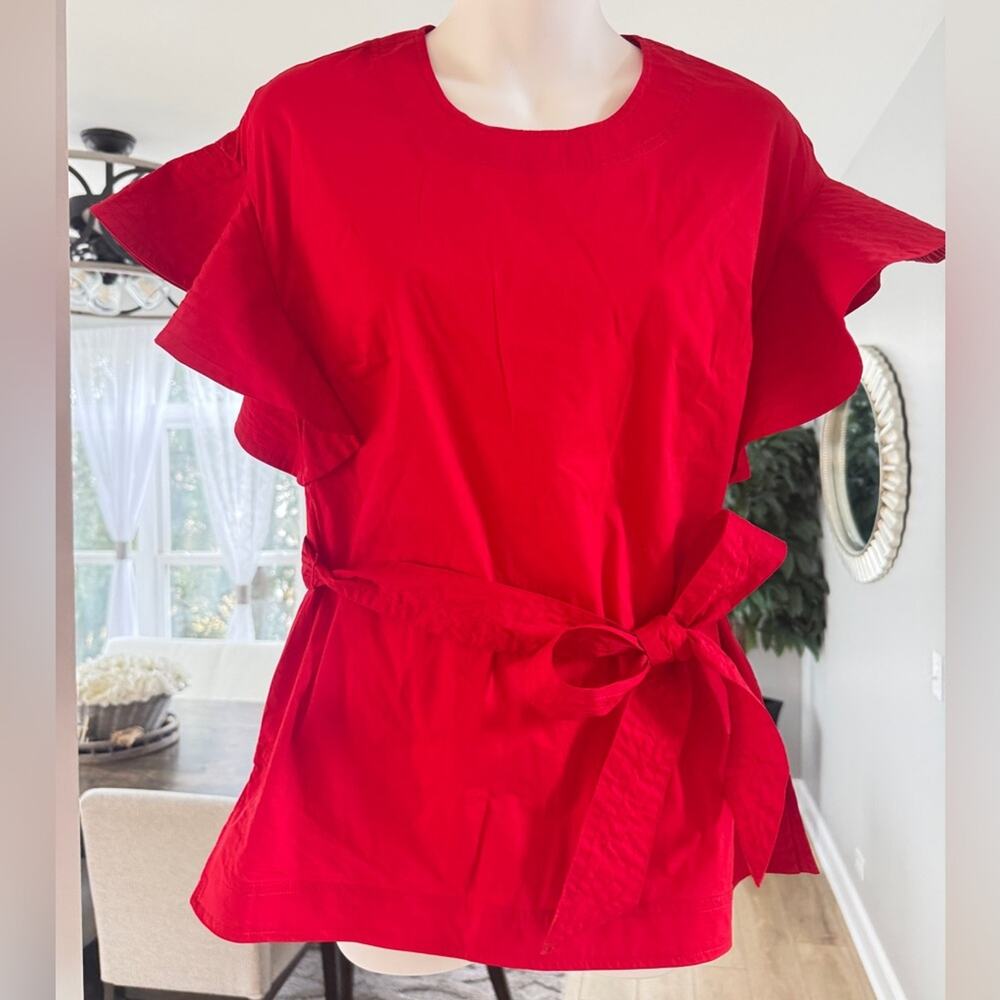 Lauren Ralph Lauren Red Butterfly/Flutter Sleeves & Tie Belt, Small, Like New